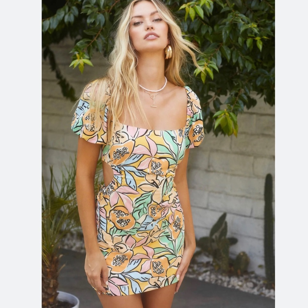 ASTR the Label "Tropical Papaya" Cut-Out Mini Dress‎ - Small